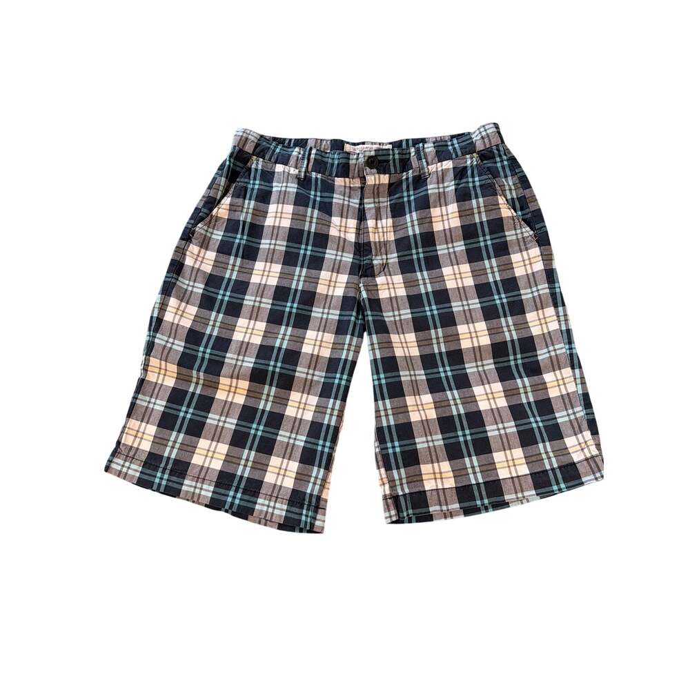 Old Navy Men’s Plaid Shorts Size 34 Navy Blue Aqua Gray Casual Chino Shorts